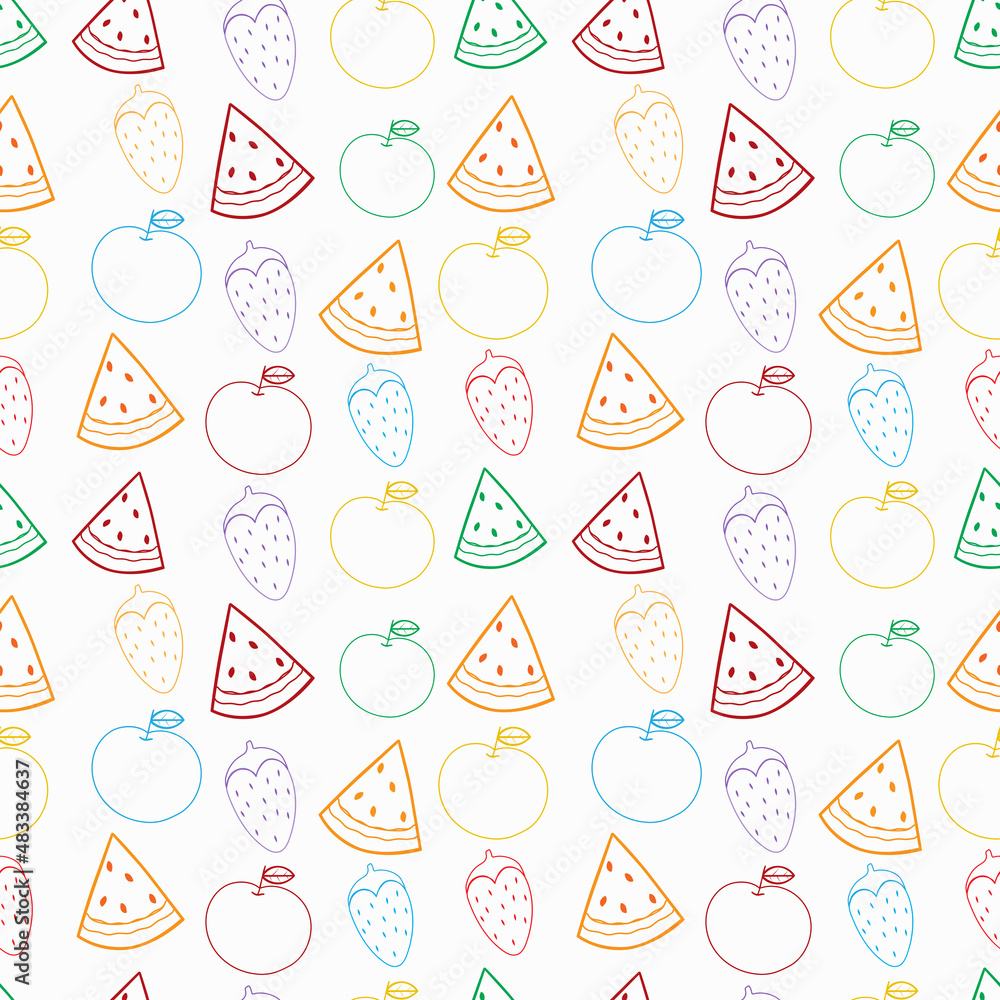 fruit seamless pattern watermelon, apple, strawberry fruit seamless pattern watermelon, apple, strawberry