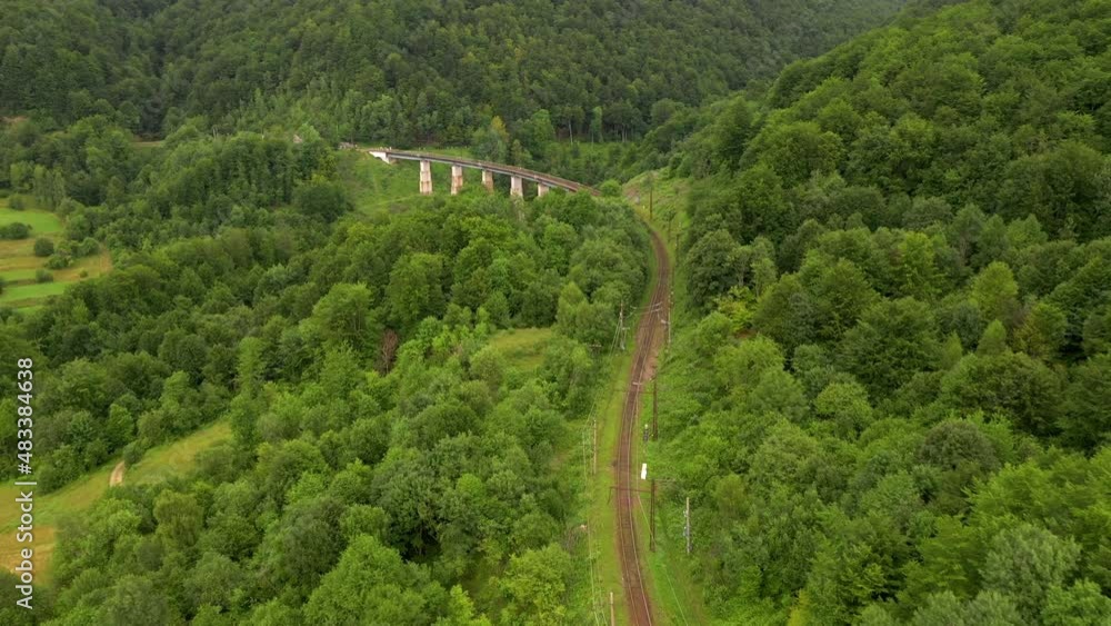 Awesome railway bridge from a bird's eye view in a dense forest. Awesome railway bridge from a bird's eye view in a dense forest.