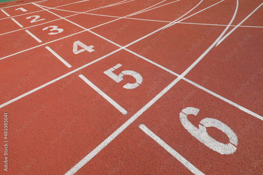 The red plastic runway is numbered in a gymnasium, North China The red plastic runway is numbered in a gymnasium, North China