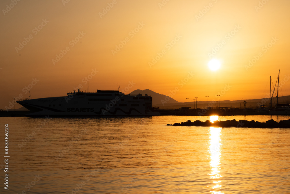 Rethymno, epic sunset by the beach on the island of crete
