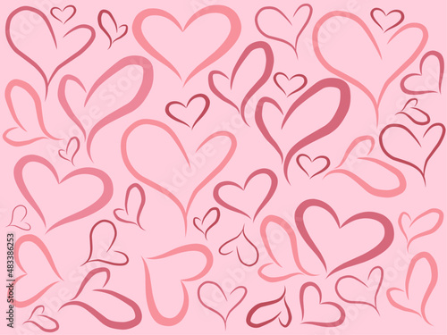 vector background of hearts in muted pink color. 