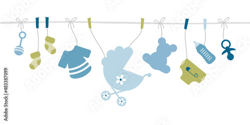 Banner Gerade Leine Babysymbole Junge Retroblau Olivgrün