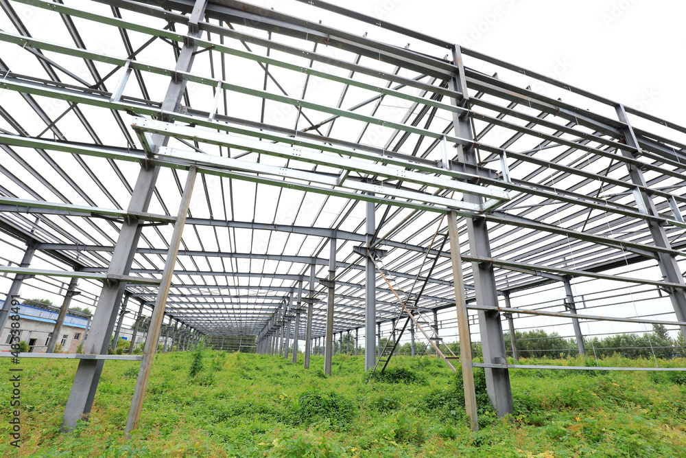 Fototapeta premium The steel beam framework of the plant is in the weeds