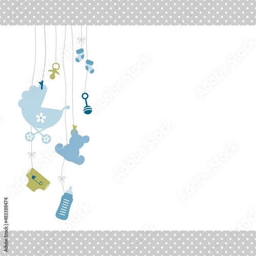 Links Hängende Babysymbole Junge Retroblau Olivgrün Kanten Punkte Grau