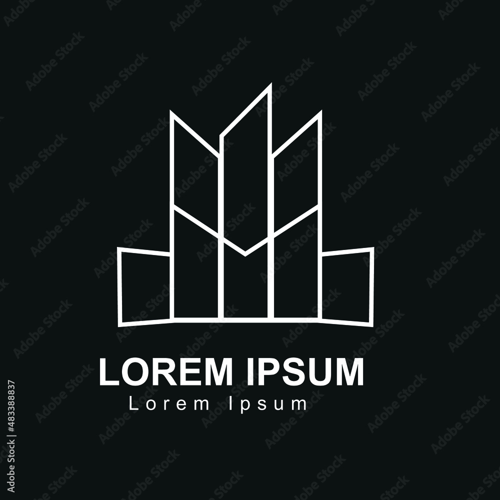 Fototapeta premium minimalist logo of buildings and buildings with firm shapes and bright white colors