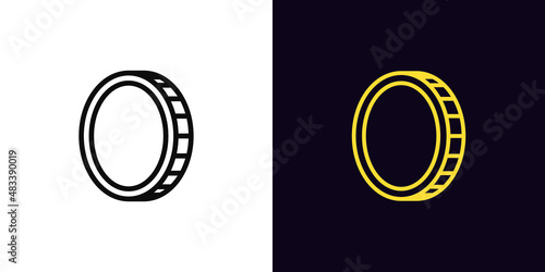 Outline coin icon, with editable stroke. Linear coin sign, token pictogram photo