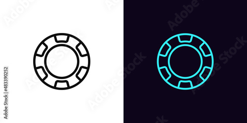 Outline poker chip icon, with editable stroke. Linear poker chip sign, gaming token pictogram photo