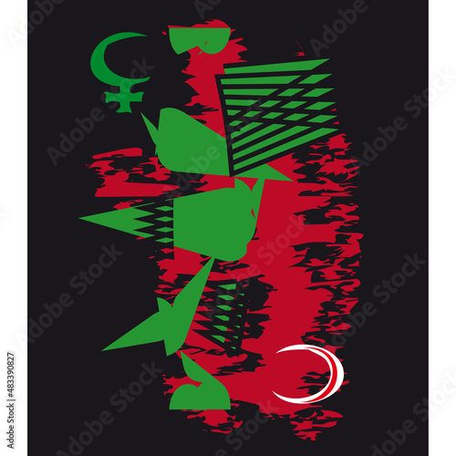 Avant-garde art. Lilith and the Moon. Geometric abstract background. Cubism. Contemporary trendy vector illustration