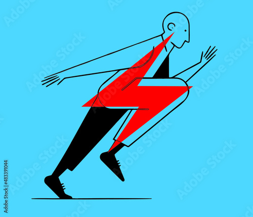 illustration in thin lines running man ,athlete. vector