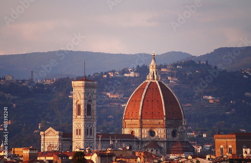 Aerial view of the Cathedral of Florence at sunset  Italy