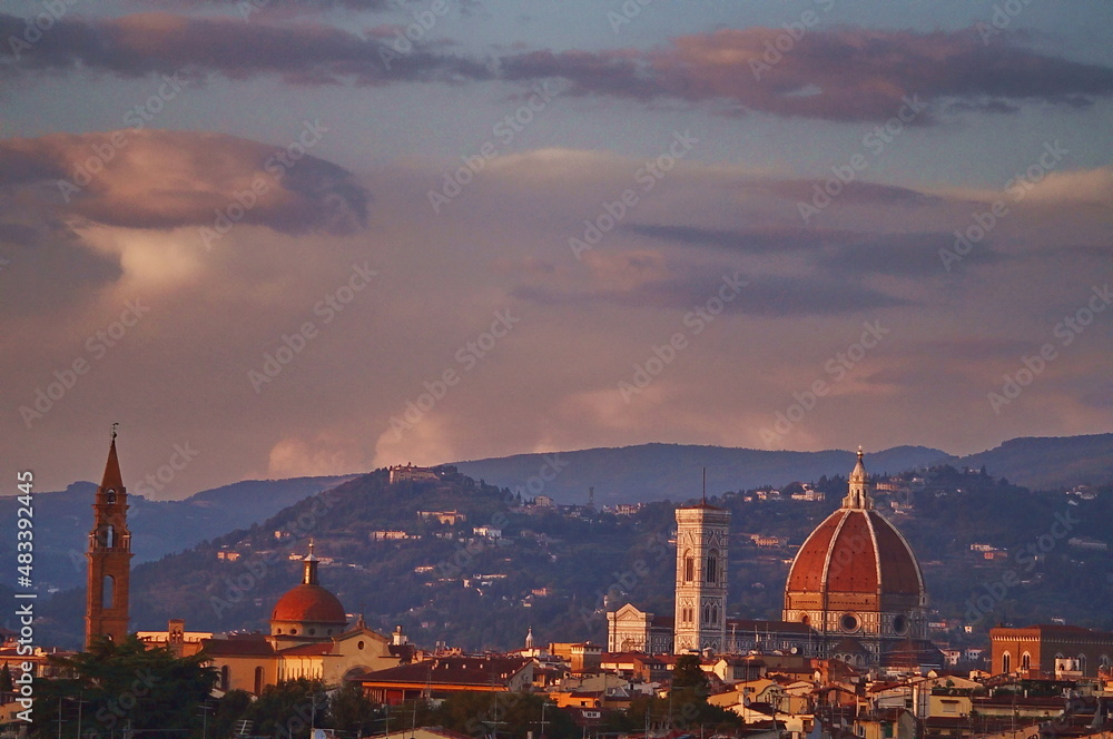 Fototapeta premium View of Florence from the medieval walls at sunset, Italy