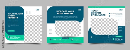 Set of Editable social media post design template for health care. Usable for social media post, banner, and web ad.