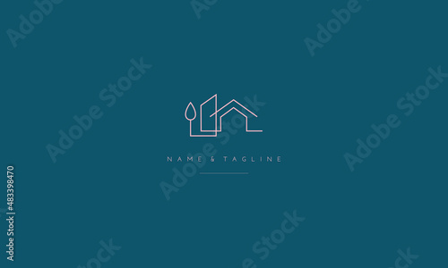 A line art icon logo of a modern house, home, real estate