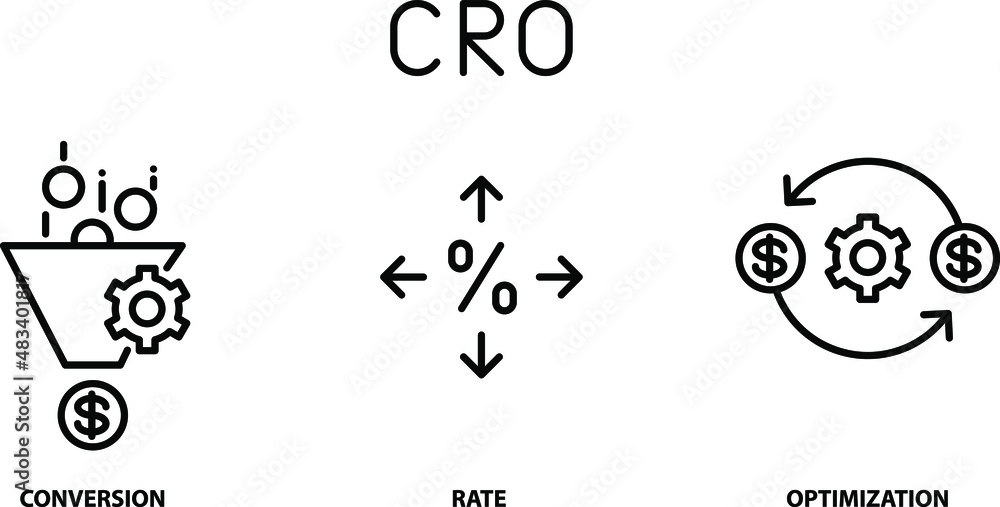 CRO, Conversion Rate Optimization icons, vector