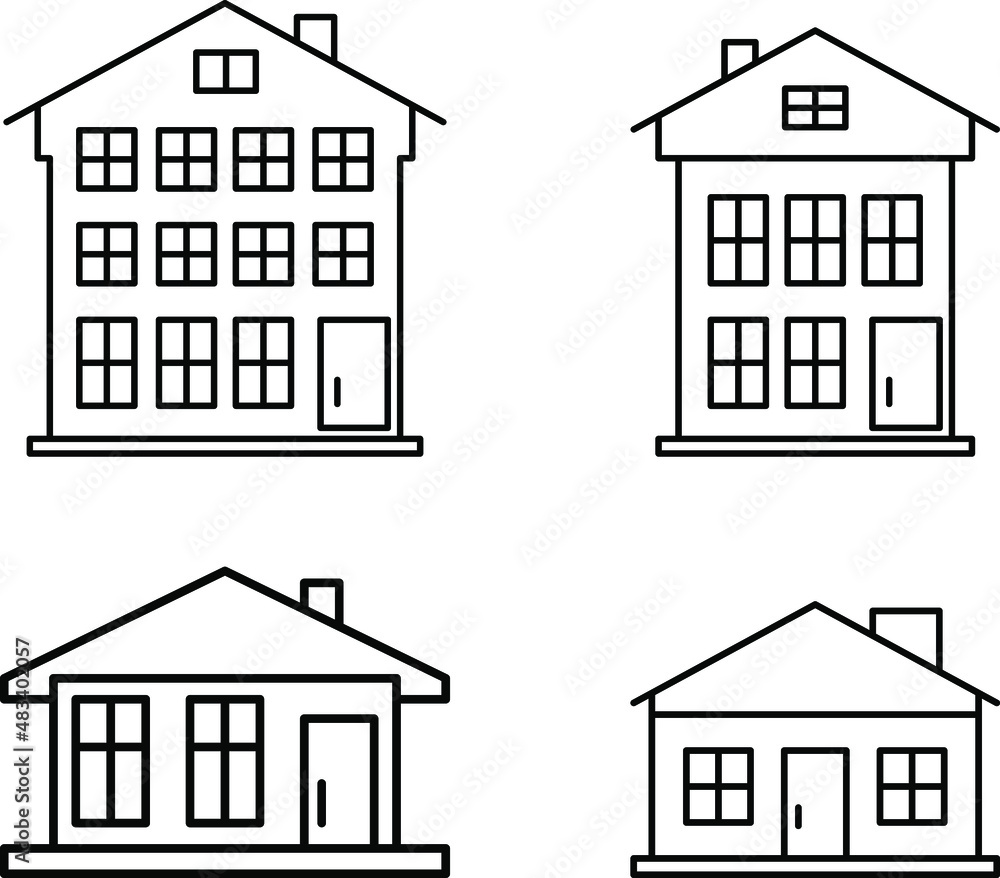 Fototapeta premium House illustration set Icon Cityscape Building Residential area. Vector House line Icons Set