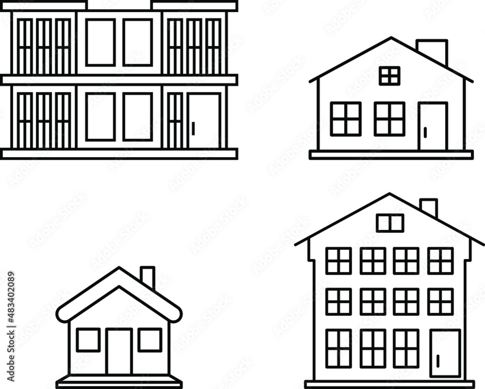 House illustration set Icon Cityscape Building Residential area. Vector House line Icons Set