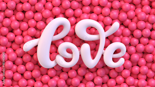 Valentine's Day cute creative emotion concept background. Lettering word Love on pink balls background. Vector illustration