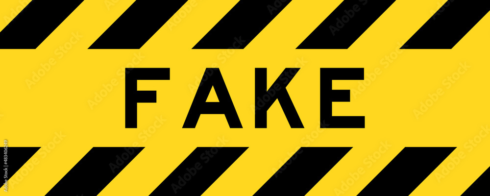 Yellow and black color with line striped label banner with word fake Yellow and black color with line striped label banner with word fake