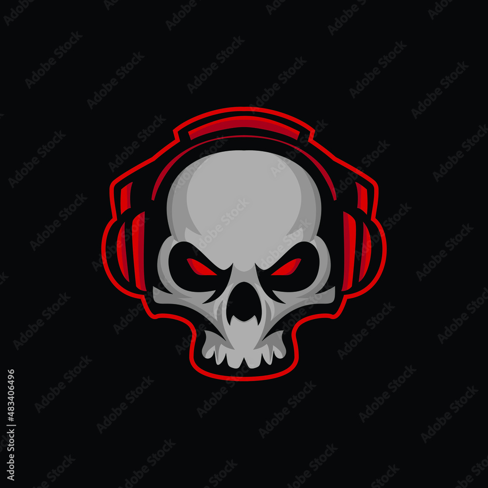 skull head logo gaming with headphones vector illustration Stock Adobe Stock