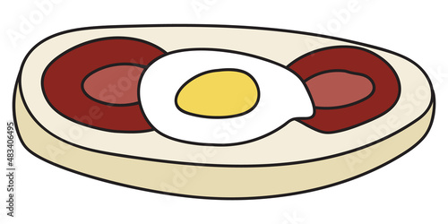 Doodle cartoon style bruschetta tapas canape appetizers with tomato and egg. Bar restaurant menu ads, card, farmers market food decor, website design