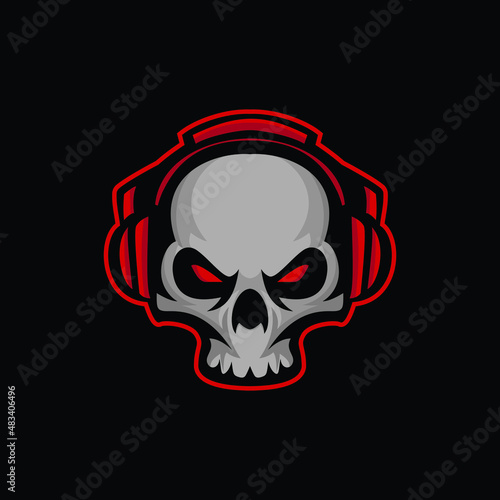 skull head logo gaming with headphones vector illustration