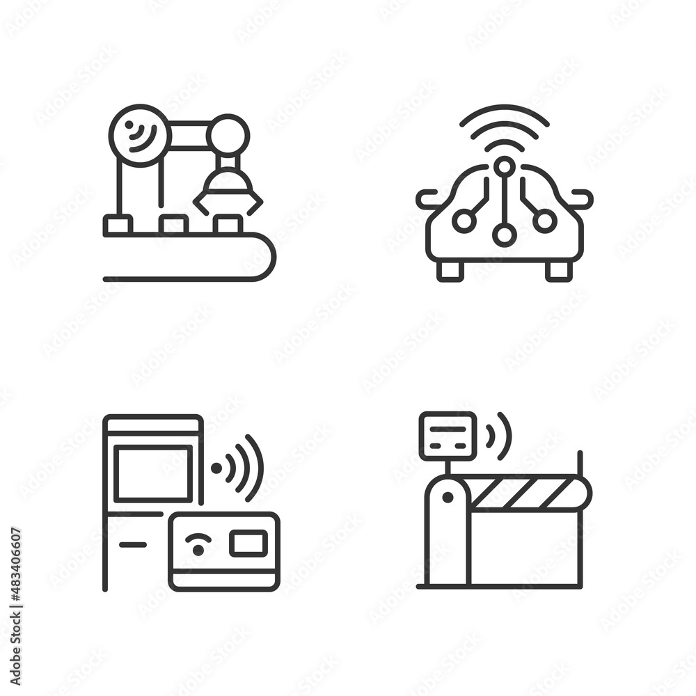 Wireless technologies pixel perfect linear icons set. Remote device control. Internet of Things. Innovative tech. Customizable thin line symbols. Isolated vector outline illustrations. Editable stroke Wireless technologies pixel perfect linear icons set. Remote device control. Internet of Things. Innovative tech. Customizable thin line symbols. Isolated vector outline illustrations. Editable stroke