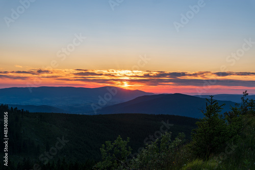 Fototapeta Naklejka Na Ścianę i Meble -  Sunset from Dlouhe strane hill in Jeseniky mountains in Czech republic