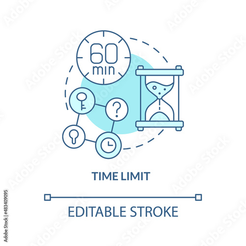 Time limit turquoise concept icon. Escape room characteristic abstract idea thin line illustration. Classic scenario. Isolated outline drawing. Editable stroke. Arial, Myriad Pro-Bold fonts used