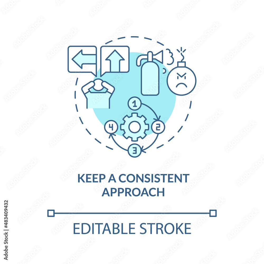 Keep consistent approach turquoise concept icon. Escape room abstract idea thin line illustration. Maintain concentration. Isolated outline drawing. Editable stroke. Arial, Myriad Pro-Bold fonts used Keep consistent approach turquoise concept icon. Escape room abstract idea thin line illustration. Maintain concentration. Isolated outline drawing. Editable stroke. Arial, Myriad Pro-Bold fonts used