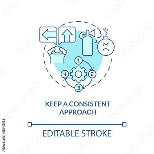 Keep consistent approach turquoise concept icon. Escape room abstract idea thin line illustration. Maintain concentration. Isolated outline drawing. Editable stroke. Arial, Myriad Pro-Bold fonts used