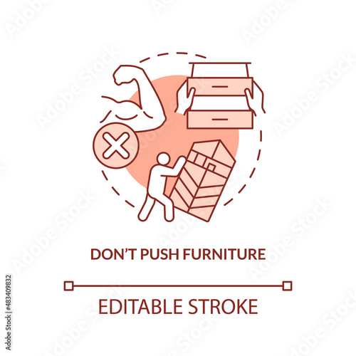 Dont push furniture terracotta concept icon. Destroying stuff in anger abstract idea thin line illustration. Isolated outline drawing. Editable stroke. Arial, Myriad Pro-Bold fonts used