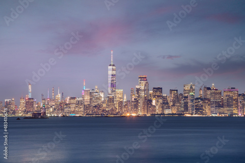 view of new york city skyline at night from Staten Island -  NYC  Manhattan  financial district  Staten Island  USA