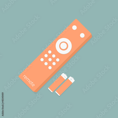 Portable battery-operated flashlight with a switch on a simple solid-color background.