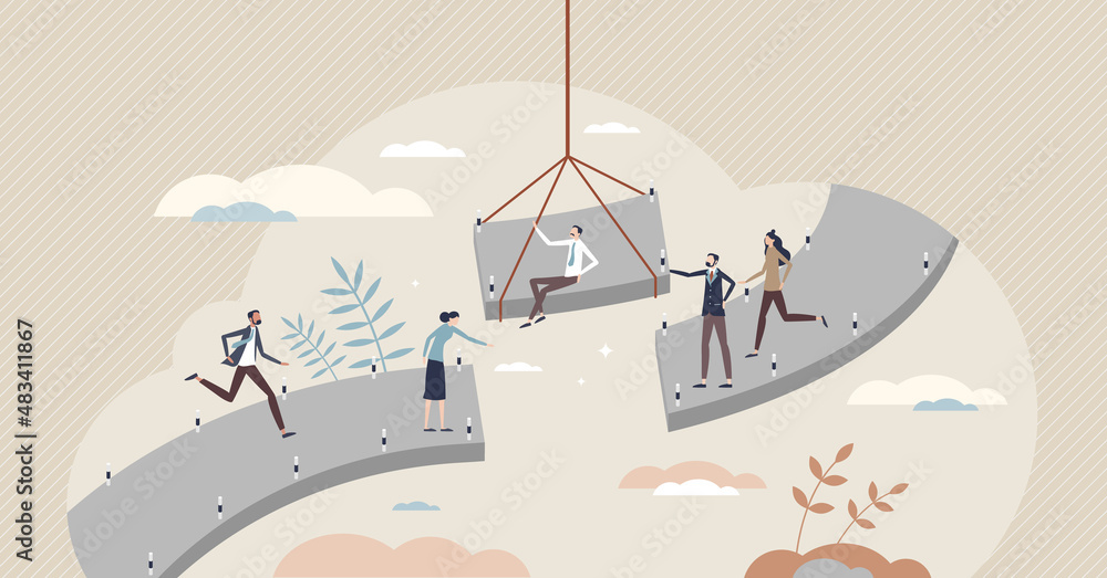 Bridging the gap and overcome obstacles with teamwork tiny person concept.  Find problem solution with missing peace with communication and working  together vector illustration. Agreement and deal link Stock Vector | Adobe