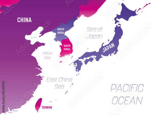 East Asia detailed political map with lables