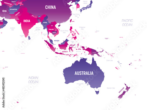 Australia and Southeast Asia detailed political map with lables