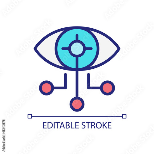 Connected contact lenses pixel perfect RGB color icon. Artificial eye. Technology for vision correction. Isolated vector illustration. Simple filled line drawing. Editable stroke. Arial font used