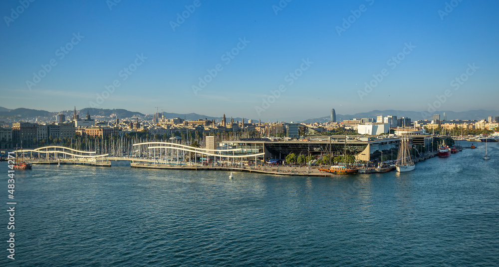 Panoramic view of the port of Barcelona by day