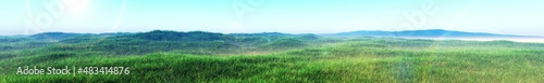 Green hills  grassy mountains panorama  grassy background  3d rendering