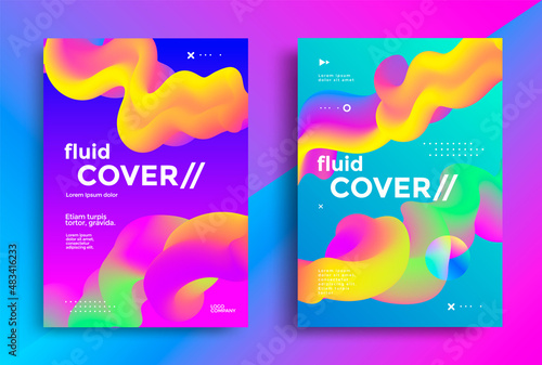 Creative design fluid poster with futuristic gradients shapes. Vibrant geometric elements. Minimal bright backgrounds for flyer, cover, brochure. Vector 
