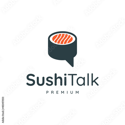 Sushi logo template with salmon fish.
