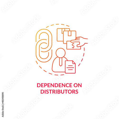 Dependence on distributors red gradient concept icon. Selling abroad problem. Export business struggles abstract idea thin line illustration. Isolated outline drawing. Myriad Pro-Bold fonts used