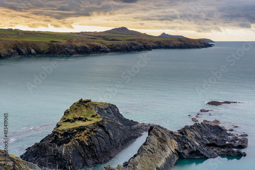 Moody skies and a dramatic rocky coastline in Pembrokeshire, Wales
