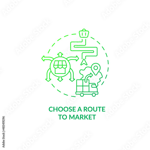 Choose route to market green gradient concept icon. Marketing strategy. Export business tips abstract idea thin line illustration. Isolated outline drawing. Myriad Pro-Bold fonts used