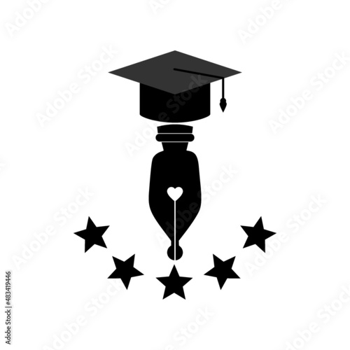Education logo with concept of Ink pen and graduation cap isolated on white background