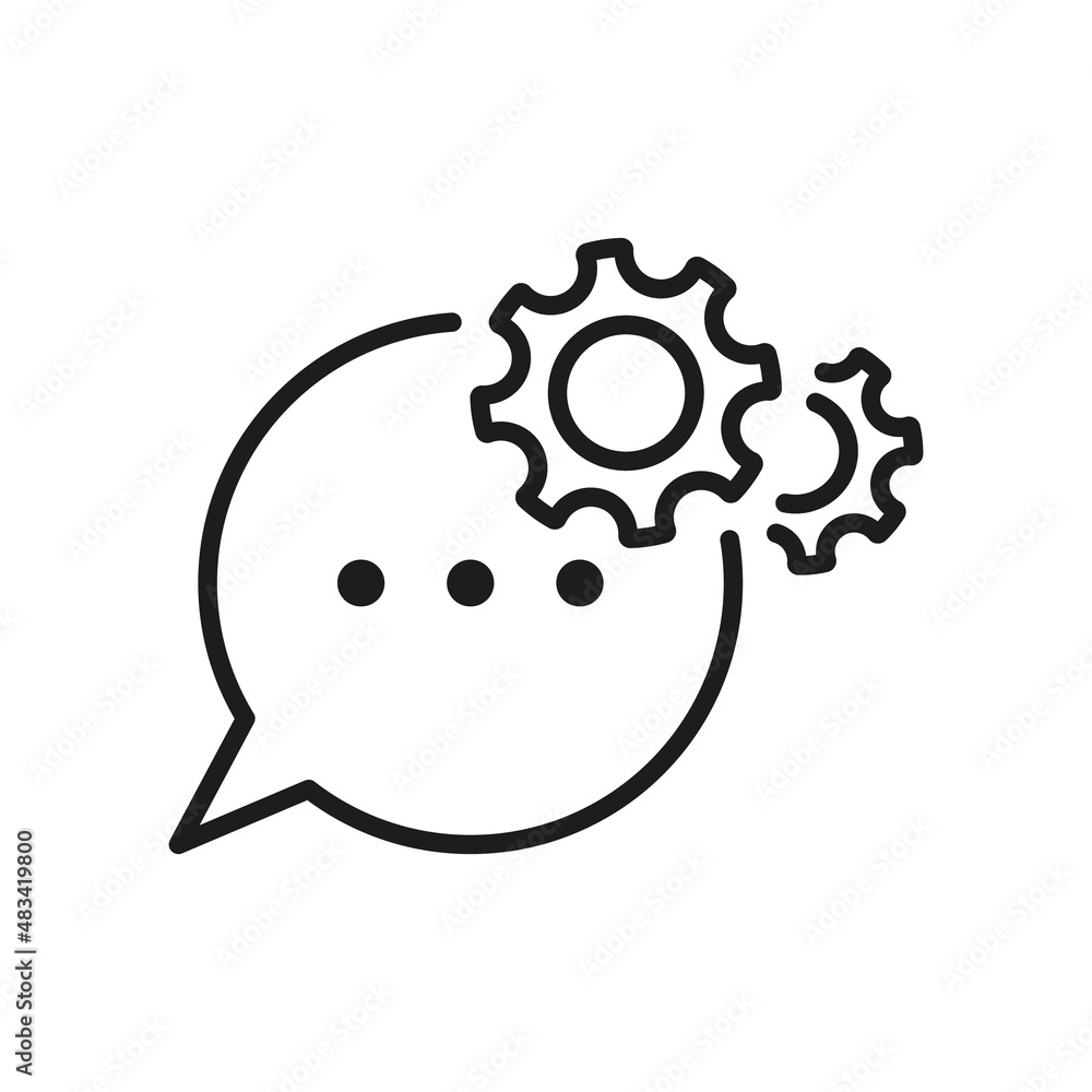 Settings Chat Line Icon. Dialog Balloon and Cog Wheel Talk Service Outline Icon. Speech Bubble with Gear Configuration Concept Linear Pictogram. Editable Stroke. Isolated Vector Illustration Settings Chat Line Icon. Dialog Balloon and Cog Wheel Talk Service Outline Icon. Speech Bubble with Gear Configuration Concept Linear Pictogram. Editable Stroke. Isolated Vector Illustration