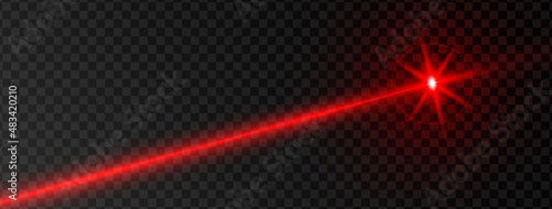 Red laser beam. Light line ray. Space background. Color energy effect. Neon power icon. Abstract glow design. Science technology. Futuristic target flash. Vector illustration