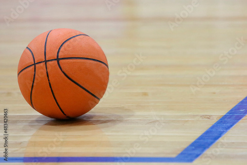 basketball on wood floor © SBaty