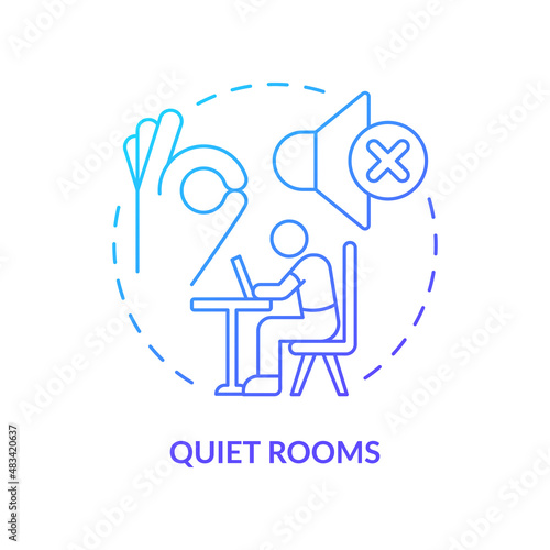 Quiet rooms blue gradient concept icon. Reducing stress and noise abstract idea thin line illustration. Comfortable and private space. Isolated outline drawing. Myriad Pro-Bold font used