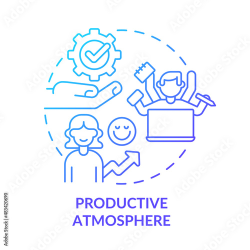 Productive atmosphere blue gradient concept icon. Working environment abstract idea thin line illustration. Creating comfortable and relaxing space. Isolated outline drawing. Myriad Pro-Bold font used